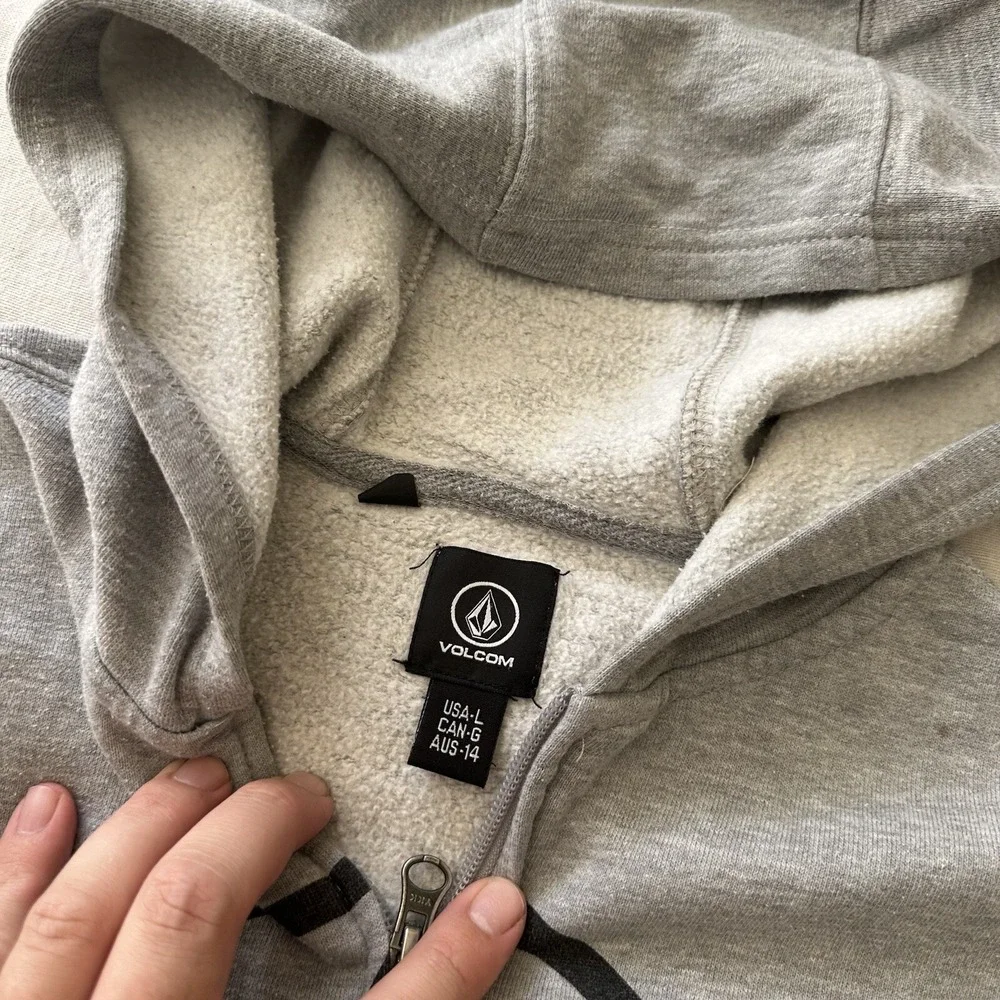 Volcom‎ Hoodie Youth Large Grey Pullover Sweatshirt Peace is Progress Zip Up